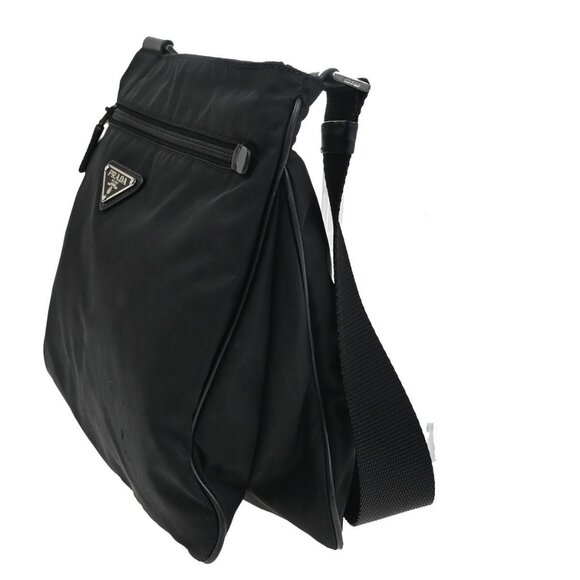 PRADA MILANO Logo Tessuto Shoulder Bag Nylon Leather Black Silver Italy 64EF077 - Picture 2 of 16